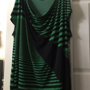 Green and black striped top gathers